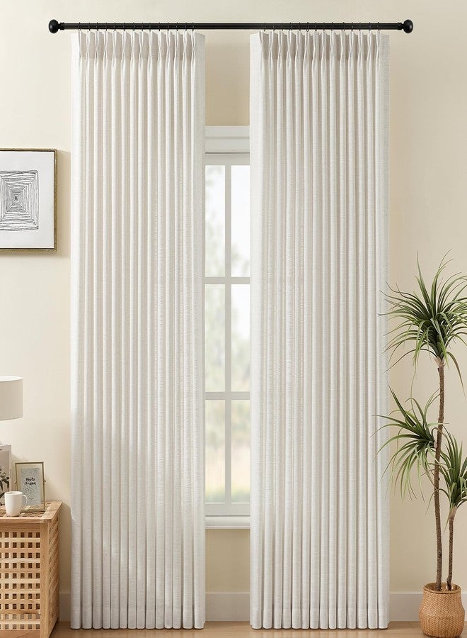 IVAPUPU 90 Inch Curtains Pinch Pleated 2 Panels for Living Room, Semi Sheer Memory Trained Light Filtering Linen Blend Pinch Pleat Curtain with Rings Back Tab Drapes for Bedroom Dining Room, 40x90, Natural - Image 1
